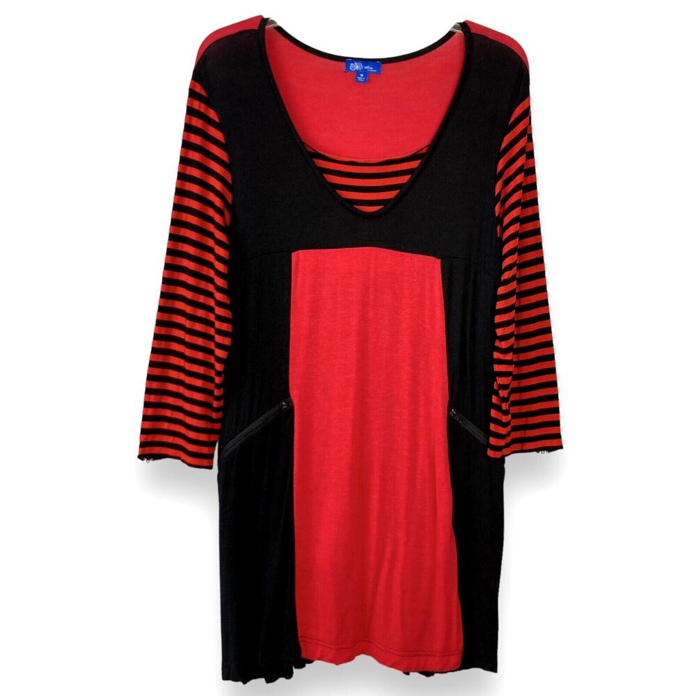 Red Black Colorblock Grunge Dress Zipper Detail Jersey Mini M